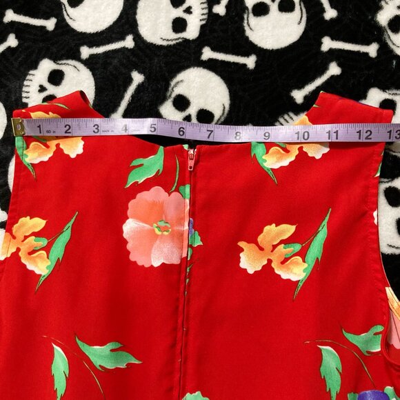 KATHIE LEE Red floral print long dress ~ Vintage SMALL MEDIUM maxi sundress - Picture 12 of 15